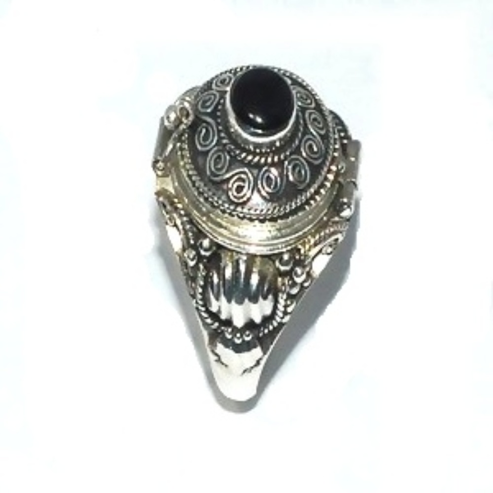 Bali Hand-Made Round Black Onyx Poison Ring
